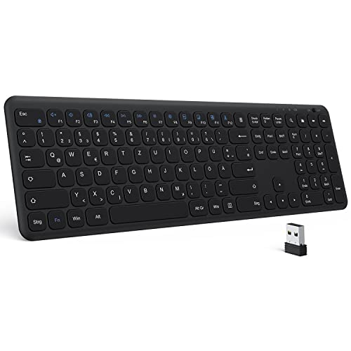 OMOTON Tastatur Kabellos, 2.4GHz Wireless Tastaturen für Windows 11/10/8/7/XP, QWERTZ Layout Kabellose Tastatur mit Multimedia-Tasten, Kompatibel mit PC, Computer, Notebook, Laptop,Schwarz von OMOTON