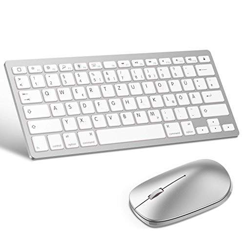 OMOTON deutsche Bluetooth Tastatur Maus Set für iPad 10.2,iPad 2018/2017,iPad 8/7/6/5/4,iPad Air 4/3/2,iPad Pro 10.5,iPad Mini 5/4, iPad Pro 12.9 und iPhone,QWERTZ Layout,Silber von OMOTON