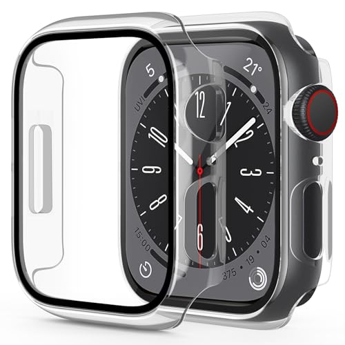 OMOTON für Apple Watch Series 9/8/7 41mm Schutzhülle, Kompatibel mit Apple Watch Series 9/8/7 41mm Glas Displayschutz, Einfache Installation, Anti- Kratzer, Bläschenfrei, 2 Stück, Transparent von OMOTON