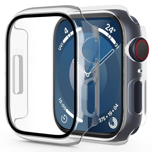 OMOTON für Apple Watch Series 9 Series 8 Series 7 45mm Schutzhülle, Hard Hülle mit Glas Displayschutz Kompatibel mit Apple Watch Series 9/8/7 45mm, Anti- Kratzer, 2 Stück, Transparent von OMOTON