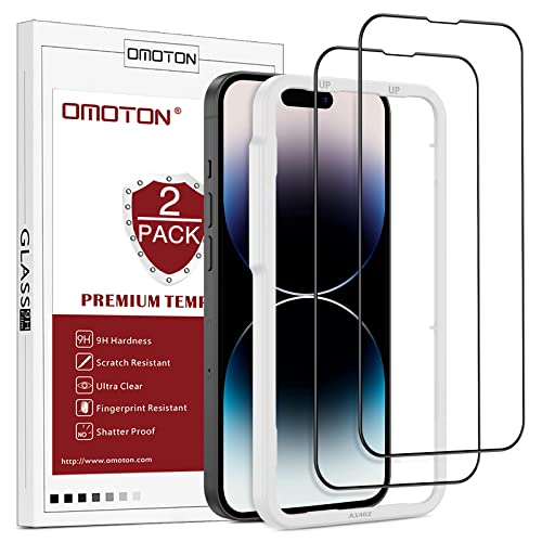 OMOTON für Panzerglas für iPhone 14 Pro Max, Diamant-Schutzfolie für iPhone 14 Pro Max mit Schablone, 3D Full Screen, Militärischer Schutz, Automatische Adsorption, Upgrade-Version, 2 Stück von OMOTON