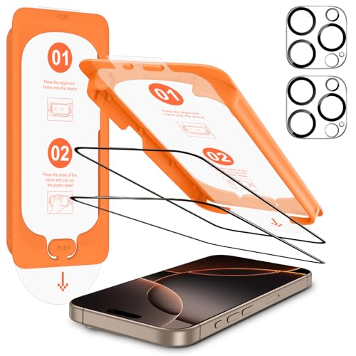 OMOTON für iPhone 16 Pro Max für Panzerglas, Auto-Installation, kompatibel mit iPhone 16 Pro Max Kameraschutz, 2+2 Stück, Bläschenfrei, 9H Härte Folie, 6,9 Zoll von OMOTON
