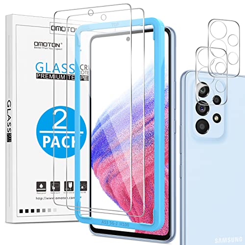 OMOTON für Samsung Galaxy A53 5G Panzer Schutz Glas mit Rahmen-Installationshilfe, kompatibel mit Samsung Galaxy A53 5G Kamera Schutzfolie, [2+2 Stück], [Anti- Kratzer], [Bläschenfrei], [9H Härte] von OMOTON