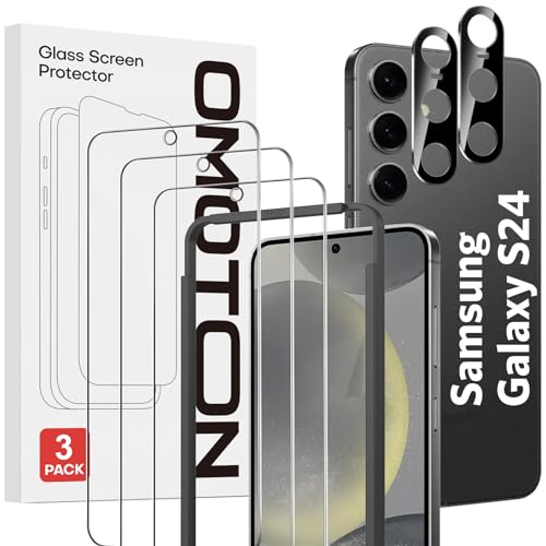 OMOTON für Samsung Galaxy S24 Panzer Schutz Glas mit Rahmen-Installationshilfe, kompatibel mit Samsung Galaxy S24 Kamera Schutzfolie, Fingerabdrucksensor unterstützt, 3+2 Stück, Bläschenfrei von OMOTON