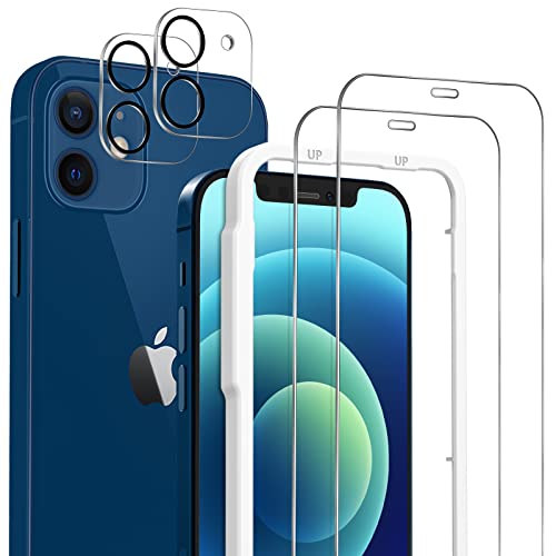 OMOTON für iPhone 12 Panzer Schutz Glas mit Rahmen-Installationshilfe, kompatibel mit iPhone 12 Kamera Schutzfolie, 2+2 Stück, Anti- Kratzer, Bläschenfrei, 9H Härte, HD-Klar von OMOTON