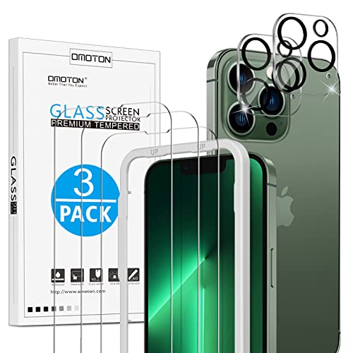 OMOTON für iPhone 13 Pro Max Panzer Schutz Glas mit Rahmen-Installationshilfe, kompatibel mit iPhone 13 Pro Max Kamera Schutzfolie, 3+2 Stück, Anti- Kratzer, Bläschenfrei, 9H Härte, HD-Klar von OMOTON