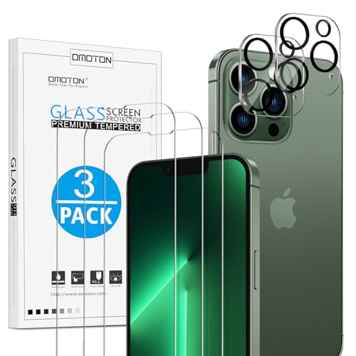 OMOTON für iPhone 13 Pro Max Panzer Schutz Glas Schutzfolie, kompatibel mit iPhone 13 Pro Max Kamera Schutzfolie, 3+2 Stück, Anti- Kratzer, Bläschenfrei, 9H Härte, HD-Klar von OMOTON