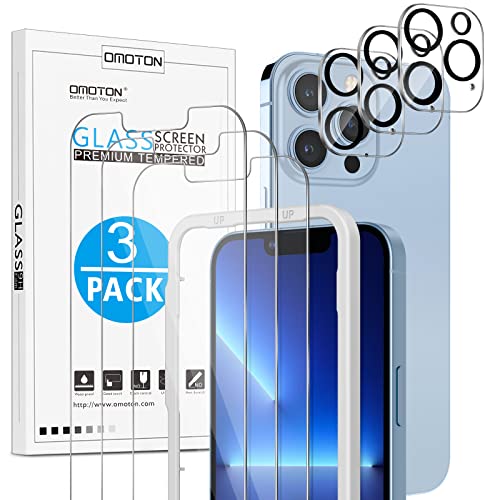 OMOTON für iPhone 13 Pro Panzer Schutz Glas mit Rahmen-Installationshilfe, 3+3 Stück Schutzglas,kompatibel mit iPhone 13 Pro Kamera Schutzfolie, [Anti- Kratzer], [Bläschenfrei], [9H Härte] von OMOTON