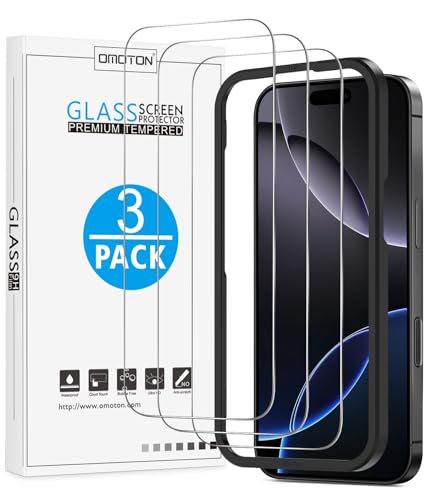 OMOTON für iPhone 16 Pro Max für Panzerglas, [Full Screen] TOP Bruchsicherheit Schutzfolie für iPhone 16 Pro Max mit Montagerahmen, 10H Härte, Anti-Kratzer, Bläschenfrei, 3 Stück von OMOTON