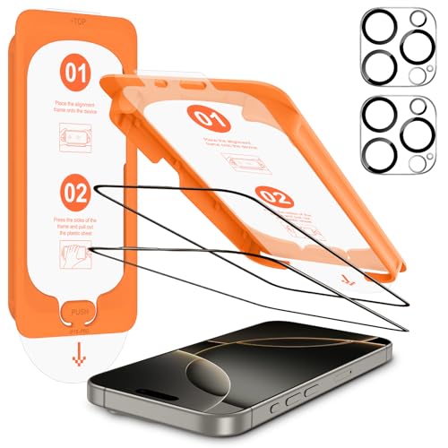 OMOTON für iPhone 16 Pro für Panzerglas, kompatibel mit iPhone 16 Pro Kameraschutz, Full Screen Auto-Installation, Präzise Ausrichtung, Bläschenfrei, 9H Härte Folie, 2+2 Stück von OMOTON