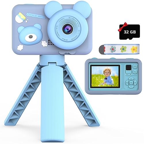 OMWay Kinderkamera, Weihnachten Geburtstag Geschenk für 3 4 5 Jahre Jungen, 1080P HD Selfie Digitalkamera Kinder mit Stativ & 32GB SD-Karte, Kinder Kamera Jungen, Fotoapparat Spielzeug für 3-10 von OMWay