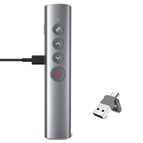 Kabelloser Presenter, wiederaufladbar, Fernbedienung für Powerpoint-Präsentationen, USB C Wireless Stift für Slides Präsentationen auf Computer, Mac (rot) von OMYPOTT