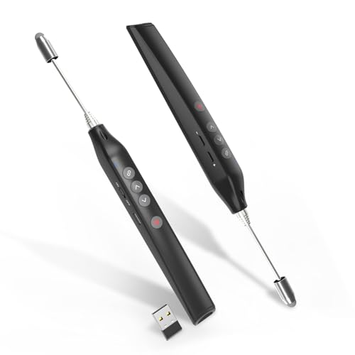 Präsentations-Clicker mit ausziehbarem Lehrer-Zeiger: Kabelloser Presenter-Board-Zeiger, wiederaufladbarer Powerpoint-Remote-Clicker mit Markierung/Lautstärkeregelung/Hyperlink von OMYPOTT