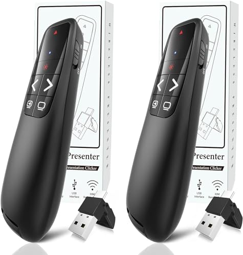 Presenter Powerpoint Fernbedienung, 2 Stücke Roter Lichtzeiger, Kabellose 2.4 GHz Verbindung via USB-Empfänger Präsentationsfernbedienung für Windows/Mac/Linux/Android/PowerPoint (No Battery) von OMYPOTT