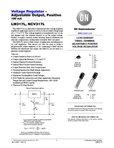 ON Semiconductor LM317LDR2G Spannungsreferenz SOIC-8 Positiv Einstellbar 0.10A Tape on Full reel von ON Semiconductor