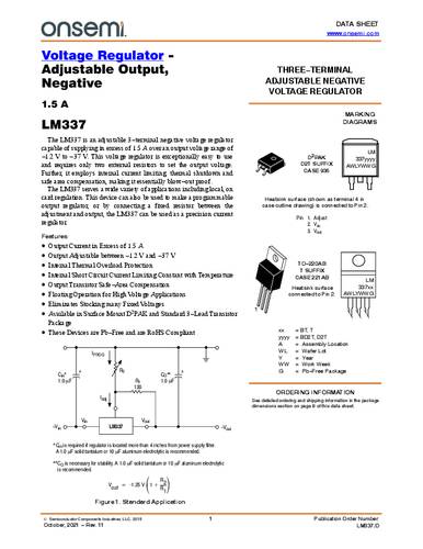 ON Semiconductor LM337TG Spannungsreferenz TO-220-3 Positiv Einstellbar 1.50A Tube von ON Semiconductor