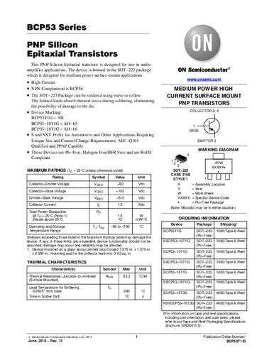 ON Semiconductor Transistor (BJT) - diskret BCP53-10T1G SOT-223 PNP Tape on Full reel von ON Semiconductor