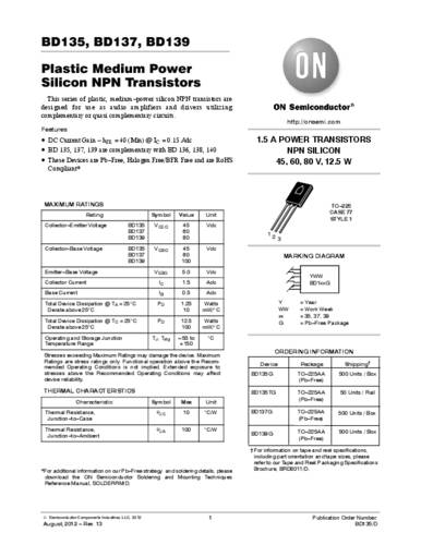 ON Semiconductor Transistor (BJT) - diskret BD139 TO-225AA Anzahl Kanäle 1 NPN von ON Semiconductor