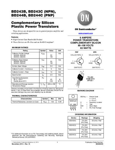 ON Semiconductor Transistor (BJT) - diskret BD244CG TO-220 PNP Tube von ON Semiconductor