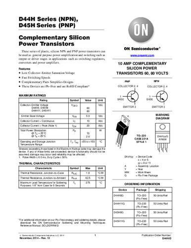 ON Semiconductor Transistor (BJT) - diskret D45H8G TO-220 PNP Tube von ON Semiconductor