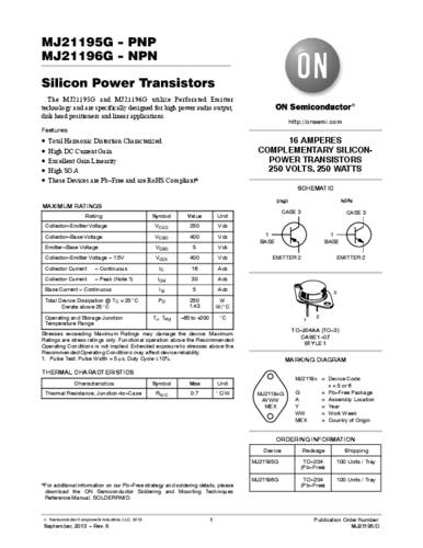 ON Semiconductor Transistor (BJT) - diskret MJ21196G TO-204AA NPN Tray von ON Semiconductor