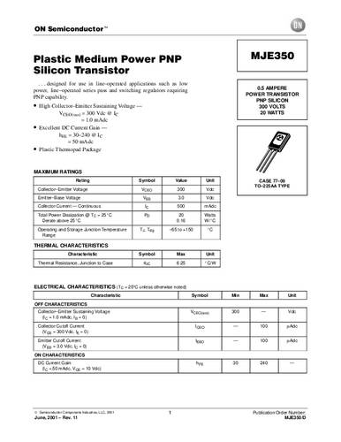 ON Semiconductor Transistor (BJT) - diskret MJE350 TO-225AA Anzahl Kanäle 1 PNP von ON Semiconductor