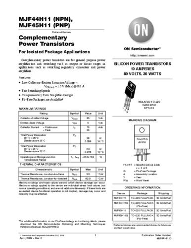 ON Semiconductor Transistor (BJT) - diskret MJF44H11G TO-220-FULLPAK NPN Tube von ON Semiconductor