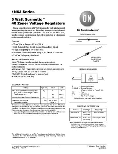 ON Semiconductor Z-Diode 1N5349BRLG Gehäuseart (Halbleiter) Axial Zener-Spannung 12V Leistung (max) von ON Semiconductor