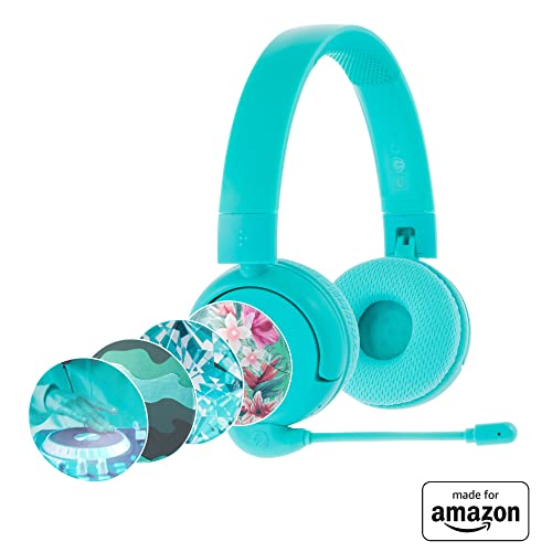 Brandneu und „Made for Amazon“: Bluetooth-Kinderkopfhörer BuddyPhones PopTime Pro mit Lautstärkebegrenzung und Bügelmikrofon (Alter: 3-12 Jahre), Blaugrün von ONANOFF