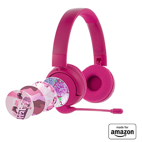 Brandneu und „Made for Amazon“: Bluetooth-Kinderkopfhörer BuddyPhones PopTime Pro mit Lautstärkebegrenzung und Bügelmikrofon (Alter: 3-12 Jahre), Pink von ONANOFF