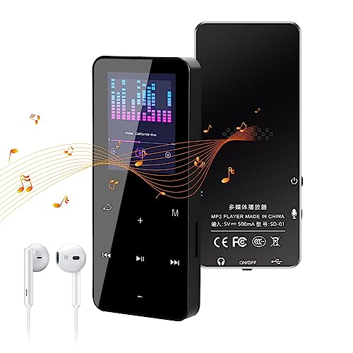 ONATISMAGIN MP3-Player mit Bluetooth, tragbarer digitaler verlustfreier Musik-MP3-Player mit FM-Radio, Diktiergerät, superleichte Metallgehäuse-Touch-Tasten (16GB) von ONATISMAGIN
