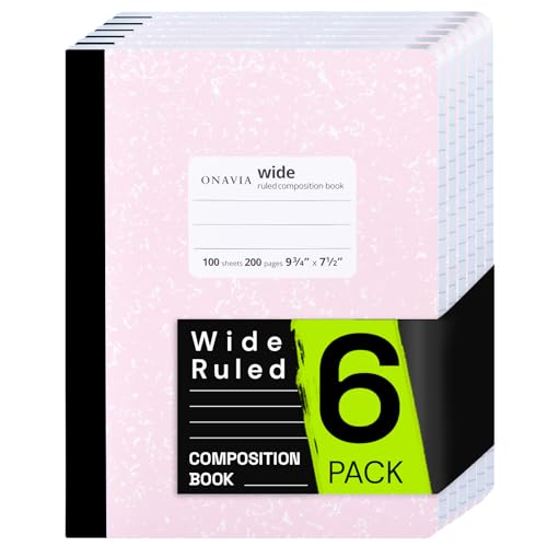 ONAVIA Kompositions-Notizbuch, breit liniert, 6 Stück, 200 Seiten (100 Blatt), 24,5 x 19,8 cm, Marmor-Notizbücher für Schule, Arbeit, Büro, Hardcover, Schulbedarf, Rosa von ONAVIA