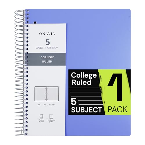 ONAVIA Spiralnotizbuch für die Schule, 5 Fächer, liniertes College-Papier, 200 Blatt, 22,9 x 27,9 cm, 5 Trennblätter mit Taschen, 3-fach gelocht, perforiert, Kunststoffeinband, liniertes Tagebuch ONAVIA Spiralnotizbuch für die Schule, 5 Fächer, liniertes College-Papier, 200 Blatt, 22,9 x 27,9 cm, 5 Trennblätter mit Taschen, 3-fach gelocht, perforiert, Kunststoffeinband, liniertes Tagebuch von ONAVIA