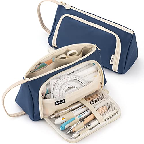 ONCCI Federmäppchen Mädchen Mäppchen Federtaschen Große Kapazität Teenager Etui Stifte Pencil Case für Schule & Büro (Creme-dunkle Blau) von ONCCI