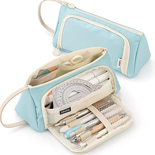 ONCCI Federmäppchen Mädchen Mäppchen Federtaschen Große Kapazität Teenager Etui Stifte Pencil Case für Schule & Büro (Creme-lichte Blau) von ONCCI
