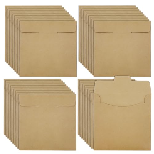 ONEBO 40 Stück CD/DVD Hüllen,CD Hüllen aus Papier,braun Hüllen für CD Rohlinge,Schutz vor Staub & Schmutz, Kraftpapier Sleeves Kuverts,CD Vintage Papierhüllen Schutzhüllen(12 * 12cm) von ONEBO