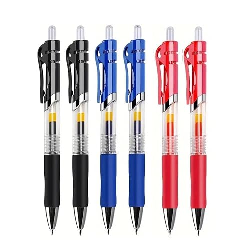 ONECMN Gelschreiber-Set, einziehbar, Schwarz/Rot/Blau, Tinten-Kugelschreiber zum Schreiben, Nachfüllen, Bürozubehör, Schulbedarf, Schreibwaren (6 gemischte Stifte) von ONECMN