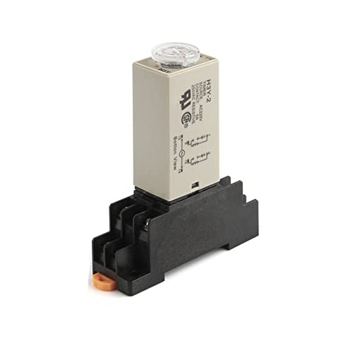 ONECMN H3Y-2 Zeitrelais, Wechselstrom, 220 V, Verzögerungs-Timer, 5/10/30/60 Minuten/Sekunden, mit Sockel, 8-polig, Spannungsrelais, Drehknopf (0–5 m) von ONECMN