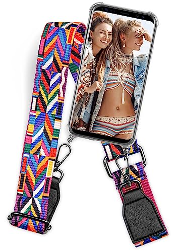 ONEFLOW® Handykette kompatibel mit Apple iPhone 13 Pro | Handyhülle + Handyband Silikon Hülle mit Band zum Umhängen aus Nylon Breit Handytasche, Farbig Bunt von ONEFLOW