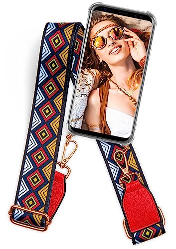 ONEFLOW® Handykette kompatibel mit Samsung Galaxy A40 | Handyhülle + Handyband Silikon Hülle mit Band zum Umhängen aus Nylon Breit Handytasche, Karo Muster von ONEFLOW