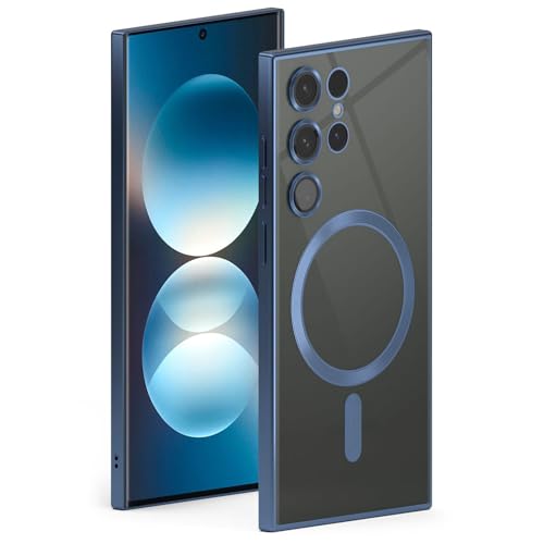 ONEFLOW Aura Case für Samsung Galaxy S24 Ultra Hülle kompatibel mit MagSafe, Handyhülle mit Kameraschutz, Schutzhülle für induktives kabelloses Laden, Silikonhülle Durchsichtig, Hellblau von ONEFLOW