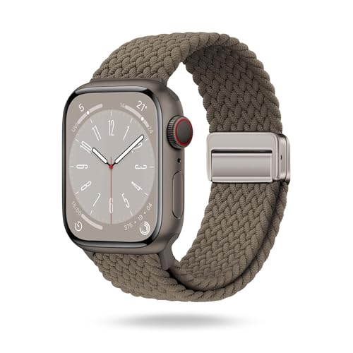 ONEFLOW Casual Loop Kompatibel mit Apple Watch 10 (46mm) Geflochtenes Armband Elastisch, Textil iWatch Armbänder Damen Herren, Sport Nylon Stoff Band Verschluss Magnetisch, Taupe von ONEFLOW