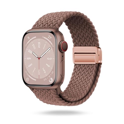 ONEFLOW Casual Loop Kompatibel mit Apple Watch 3 (42mm) Geflochtenes Armband Elastisch, Textil iWatch Armbänder Damen Herren, Sport Nylon Stoff Band Verschluss Magnetisch, Latte von ONEFLOW
