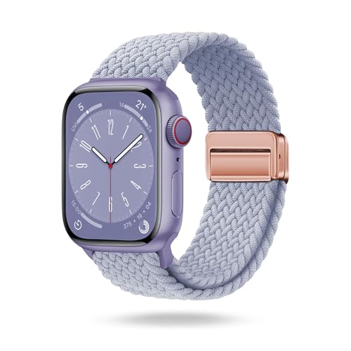 ONEFLOW Casual Loop Kompatibel mit Apple Watch 8 (45mm) Geflochtenes Armband Elastisch, Textil iWatch Armbänder Damen Herren, Sport Nylon Stoff Band Verschluss Magnetisch, Flieder von ONEFLOW
