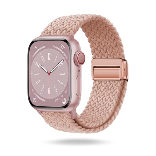 ONEFLOW Casual Loop Kompatibel mit Apple Watch SE 2 (40mm) Geflochtenes Armband Elastisch, Textil iWatch Armbänder Damen Herren, Sport Nylon Stoff Band Verschluss Magnetisch, Rosa von ONEFLOW