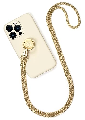 ONEFLOW Chainless Handykette für Apple iPhone 13 Pro Handyhülle mit Band zum Umhängen, Handyhülle mit Kette, Abnehmbar, Handyband mit Hülle, Link Chain – Gold von ONEFLOW