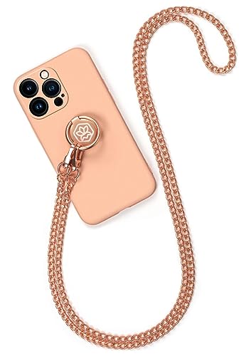 ONEFLOW Chainless Handykette für Apple iPhone 14 Pro Max Handyhülle mit Band zum Umhängen, Handyhülle mit Kette, Abnehmbar, Handyband mit Hülle, Link Chain – Rosé-Gold von ONEFLOW