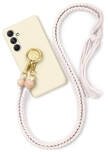 ONEFLOW Chainless Handykette für Samsung Galaxy A54 5G Handyhülle mit Band zum Umhängen, Handyhülle mit Kette, Abnehmbar, Handyband mit Hülle, Makramee – Gold von ONEFLOW