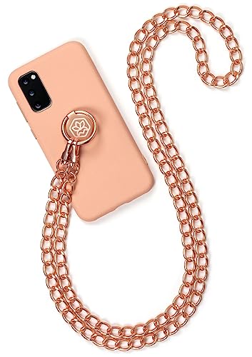 ONEFLOW Chainless Handykette für Samsung Galaxy S20 / S20 5G Hülle mit Band, Silikon Handyhülle mit Kette, Abnehmbare Schnur mit Case zum Umhängen, Curb Chain – Rosé-Gold von ONEFLOW