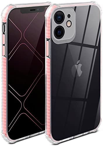 ONEFLOW Cushion Case für Apple iPhone 12 – Durchsichtige Hülle aus Silikon mit 3D Kameraschutz, Handyhülle mit erhöhter Displayschutz Kante, Transparente Schutzhülle – Rosa von ONEFLOW